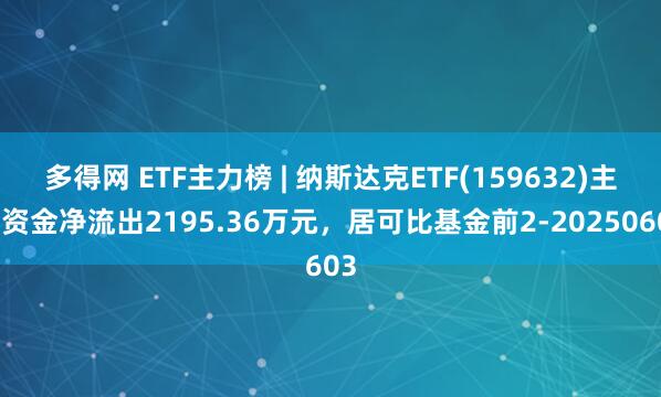 多得网 ETF主力榜 | 纳斯达克ETF(159632)主力资金净流出2195.36万元，居可比基金前2-20250603